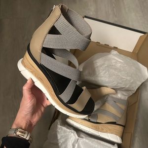 WOMEN'S JOANIE™ I SPORT STRAP WEDGE SANDAL, 6.5, Omega Taupe/White